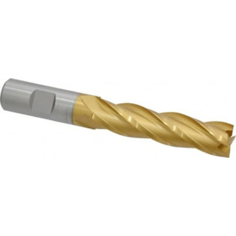 Hertel 3/4, 3 LOC, 3/4 Shank Diam, 5-1/4 OAL, 4 Flute, Cobalt Square End Mill Single End, TiN Finish, Spiral Flute, 3...